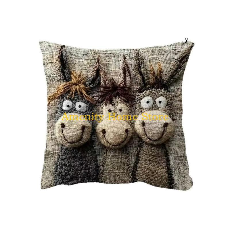 F26C Multifunctional Plush Cushion Cover Features Fun Donkey Pattern for Sofa Bed Decoration