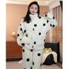 Women's Pajamas Coral Winter Polka Dot Zipper Plus Velvet Thickened Flannel Home Service Warm Suit Stand-up Collar