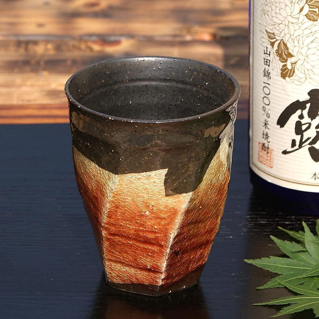 Stylish Kutani Ware Rough-Cut Silver Leaf Shochu Glass, Silver Glaze, Orange, Ceramic, Sake Set, Japanese Tableware, Brand Name, Made in Japan