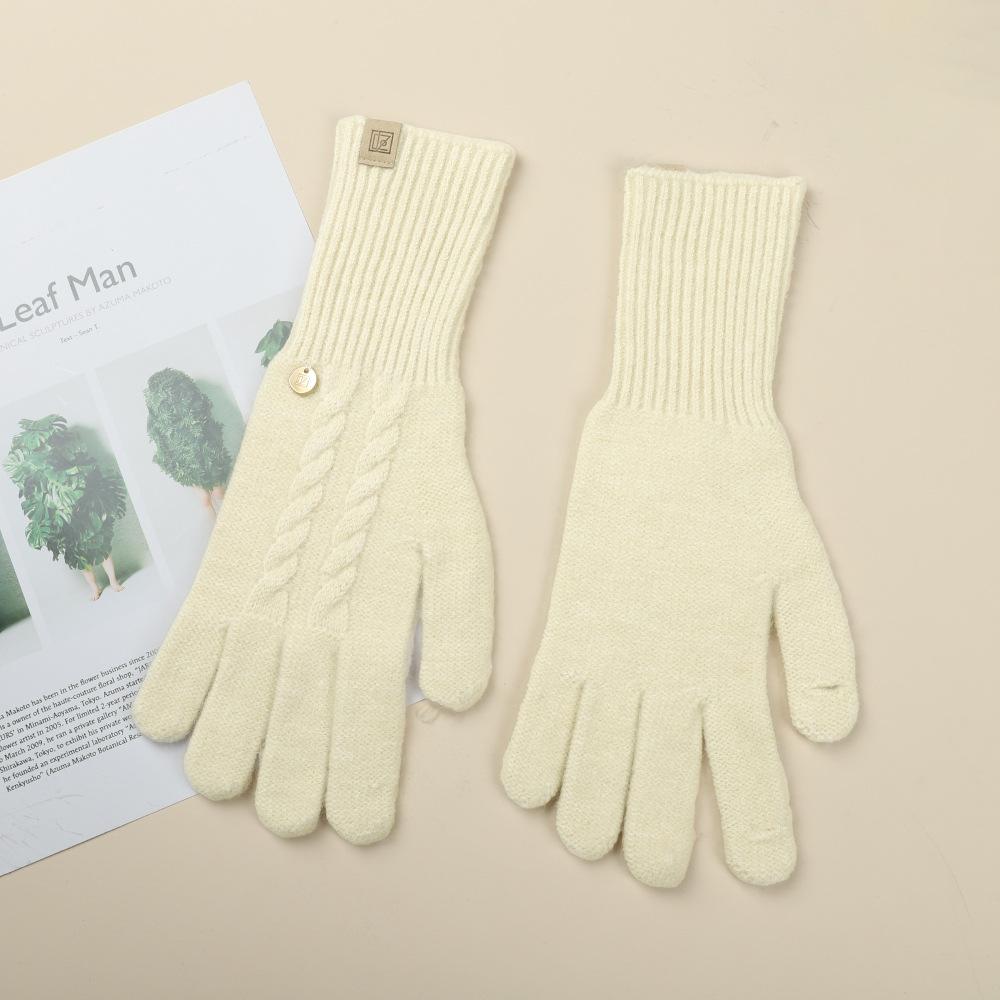 Gloves for Women In Autumn and Winter Thickened Warm Student Knitted Gloves Korean Cute Versatile Electric Bike Yarn Gloves