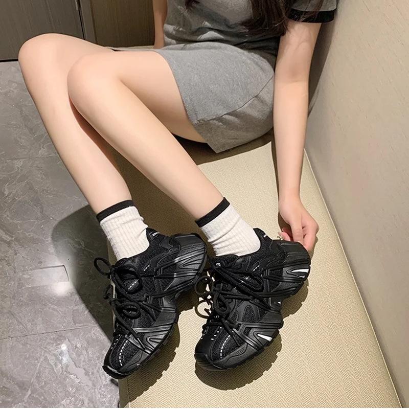 Soft! Internet celebrity popular thick-soled dad shoes women's thick-soled gray lace-up casual shoes 2025 new small sneakers
