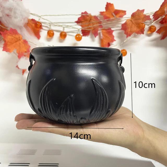Halloween Candy Bowl Decorations  Black Plastic Cauldron Bowls with Iron Rack, Halloween Party Decorations Candy Bucket