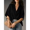 Loose Fit Short Sleeve Turn Down Collar Solid Color Casual Shirt With Pleats