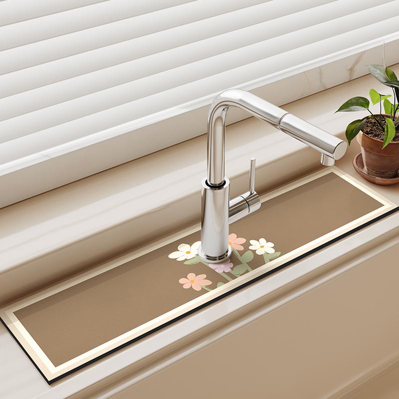 Flower Print Diatom Mud Sink Faucet Drain Pad For Kitchen Table Mat Absorbent Toilet Pad Non-slip Sink Splash Mat Countertop
