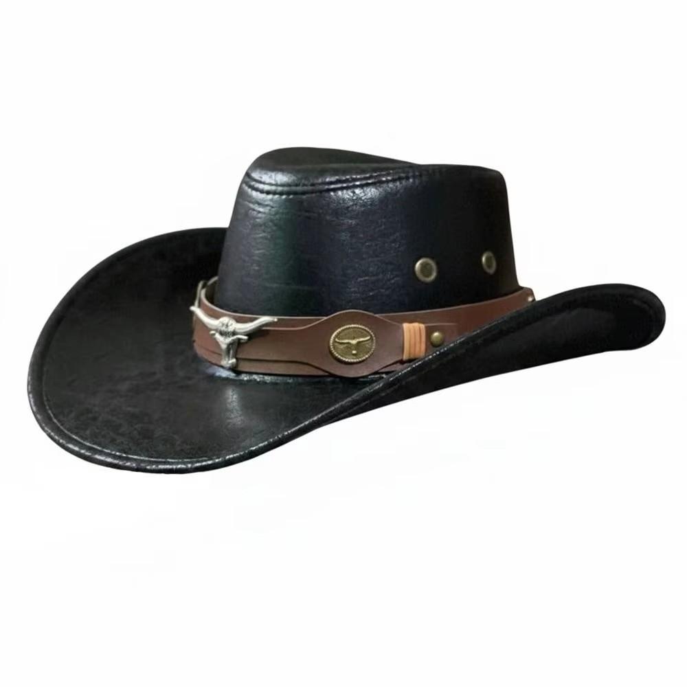 Faux-Leder Cowgirl Jazzhut Bullenkopf Visierkappe Vintage Westlicher Cowboyhut Mädchen