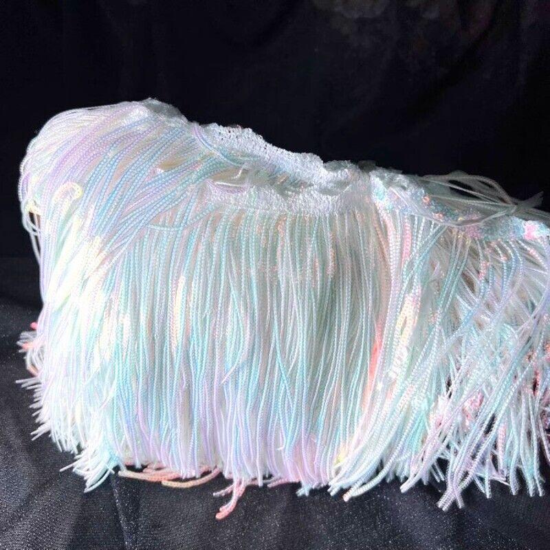 1M Shiny Sequins Tassel Fringe Trim Lace 16cm Ribbon Tassels Christmas Decor Curtains Dance Dresses Skirt Diy Sewing Accessories