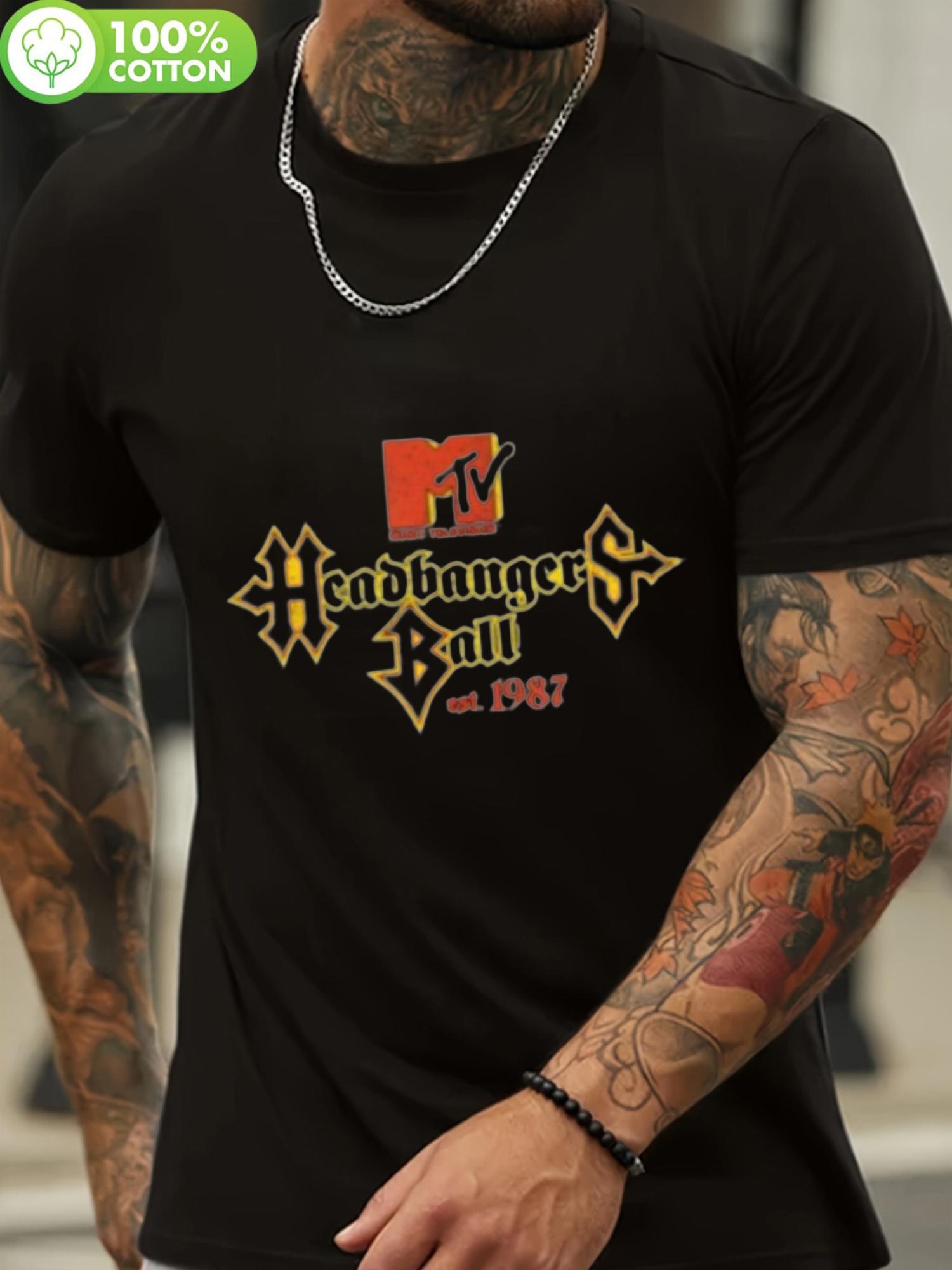 Black Headbangers Ball 87 Cotton T-shirt - Casual Crew Neck with MTV Logo XXXXL