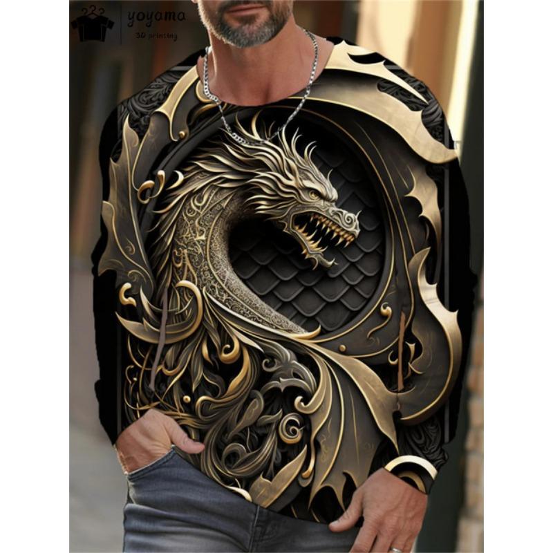 T-Shirt mit Drachen-Grafik, Herrenbekleidung, T-Shirt für Männer, atmungsaktiv, lässig, langärmelig, Modedesigner-T-Shirt, Tops, T-Shirts