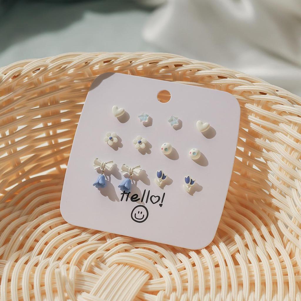 2024 New Blue Tone Silver Stud Earrings for Women