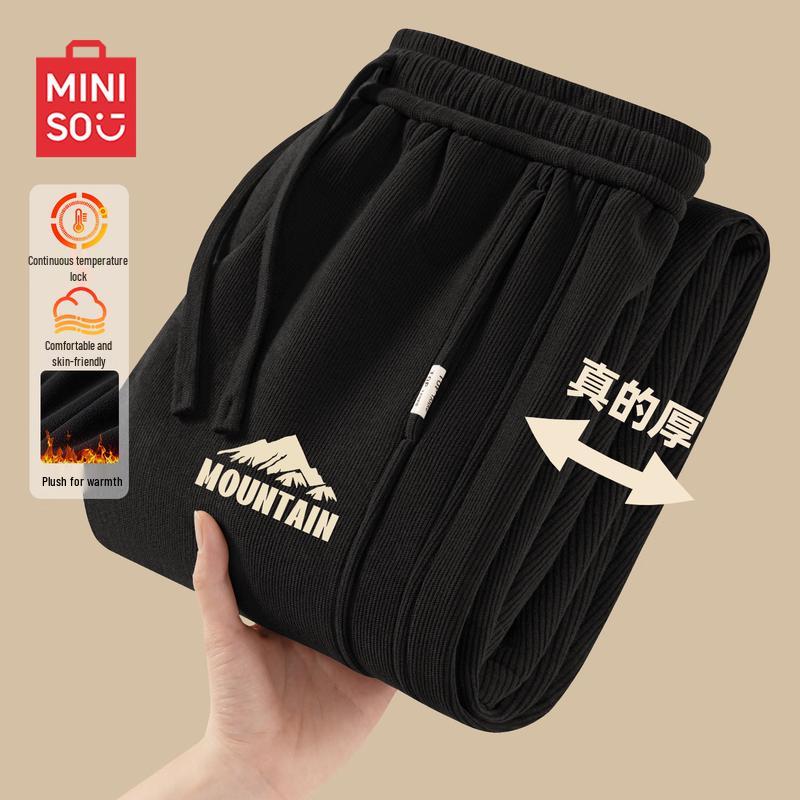 

MINISO Men s Fleece-Lined Winter Straight-Leg Trousers 3XL