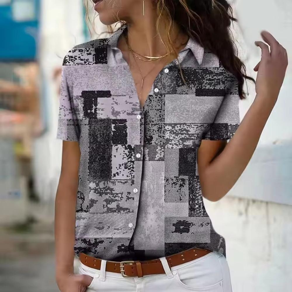 Women's Blouse Short Sleeve Printed Shirts Summer Beach Hawaiian Holidays Lapel Button Casual Fashion Cardigan Blouse Tops