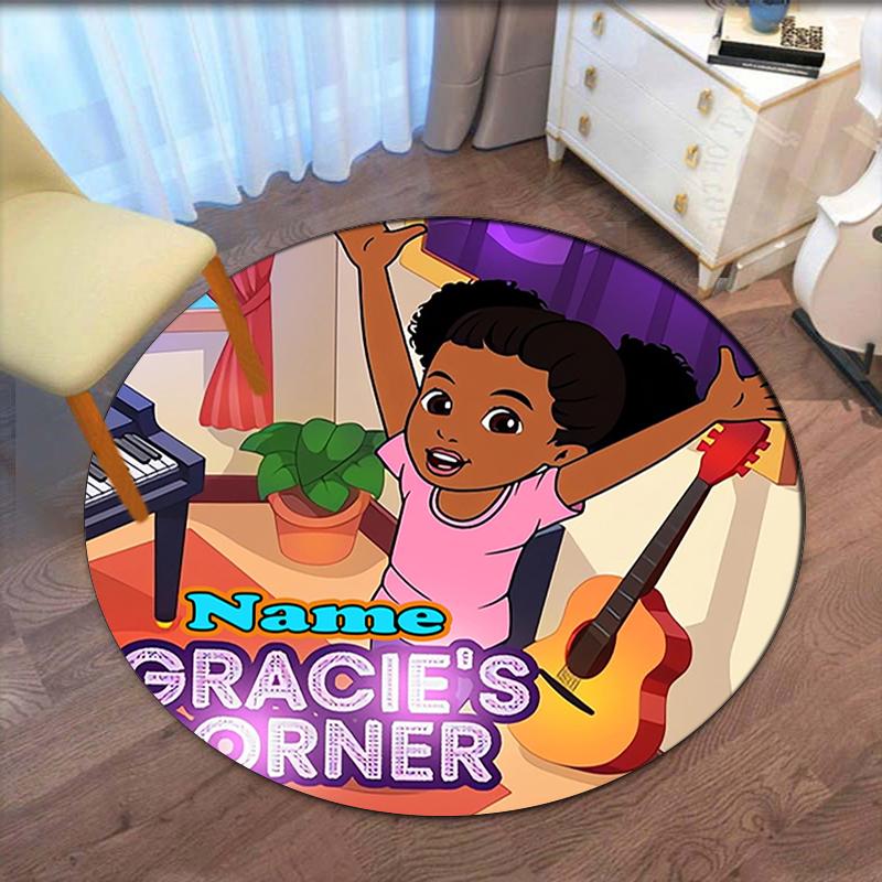 Custom Name Gracie's Corner Printed Round Rug Carpet Chair Rug Area Rug Entryway Doormats,for Office Chair Living Room Bedroom Kitchen Room.