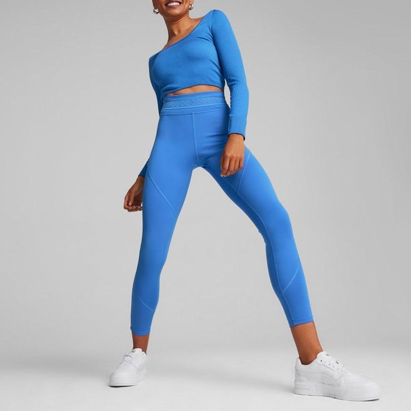 Puma Corset Long Sleeve Solid Color Casual Short Sports T-Shirt Women Tops Blue 625391-40