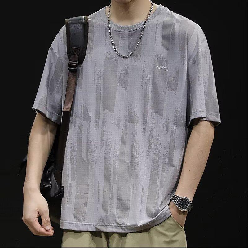 Men's Japanese-Style Gradient Print T-Shirt - Crew Neck, Short Sleeve, Casual, Stylish, Breathable & Quick-Drying
