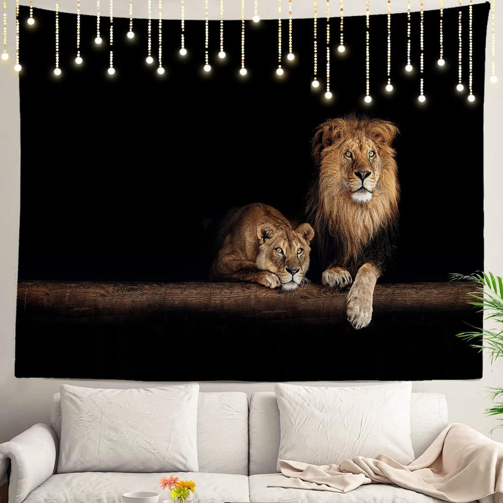 Africký lev divoké zvíře černo-bílý tištěný vzor tapiserie domov ložnice obývací pokoj studentská kolej nástěnná dekorace tapiserie