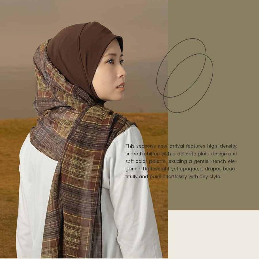 Hijabs Women Muslim Plaid Chiffon Scarf Sweet College Style Plaid Yarn Headscarf Sunscreen Shawl