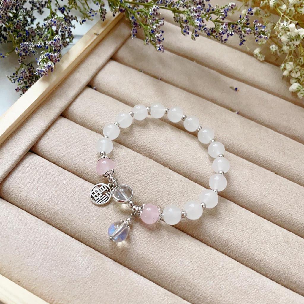 Faux Crystal Moonstone Women's Bracelet with Fu Character - Chic Niche Design and Perfect Birthday Gift