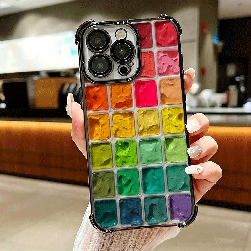 Watercolors Set Paint Palette Plating Phone Case For Iphone 16 17 Pro Max Air 16E 14 15 Plus 12 13 Mini Anti-Fall Airabag Cover