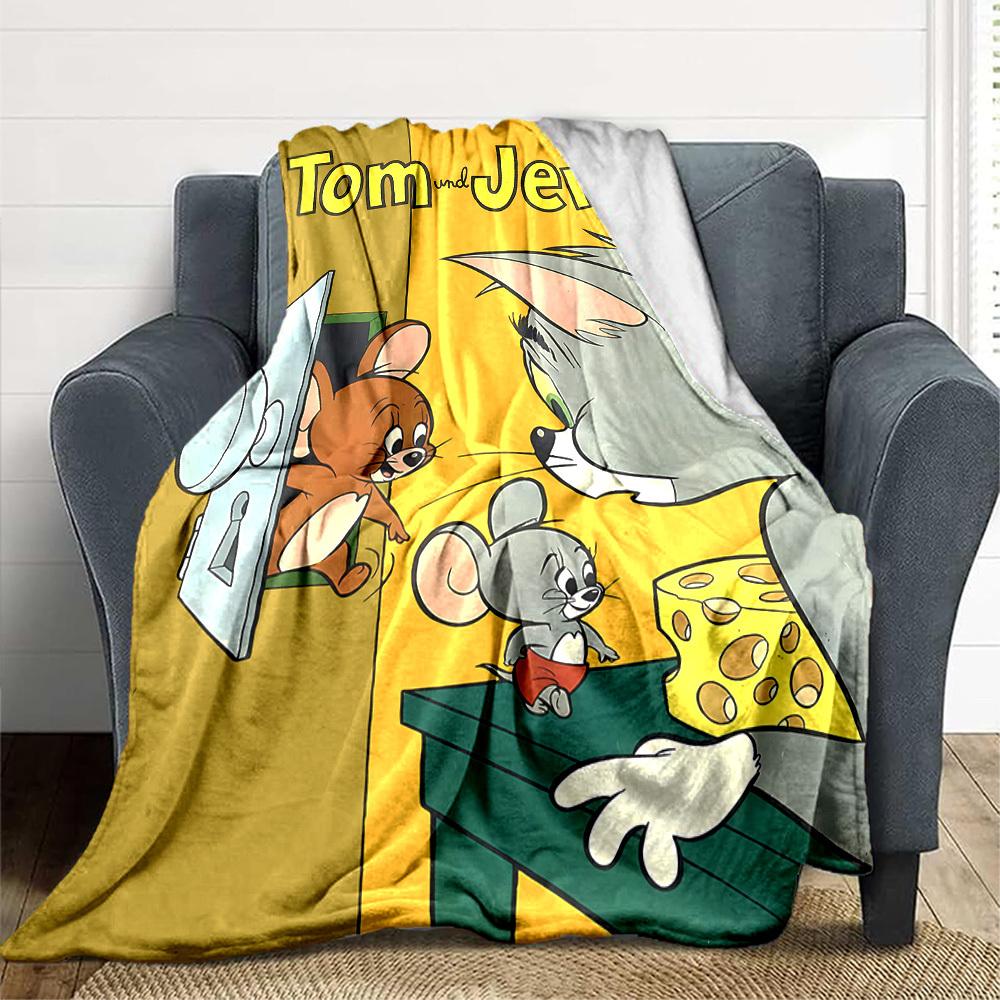 1pc Tom Jerry Flannel Throw Blanket Lightweight Soft Warm All Season Blanket for Sofa, Bed, Travel,L1028119