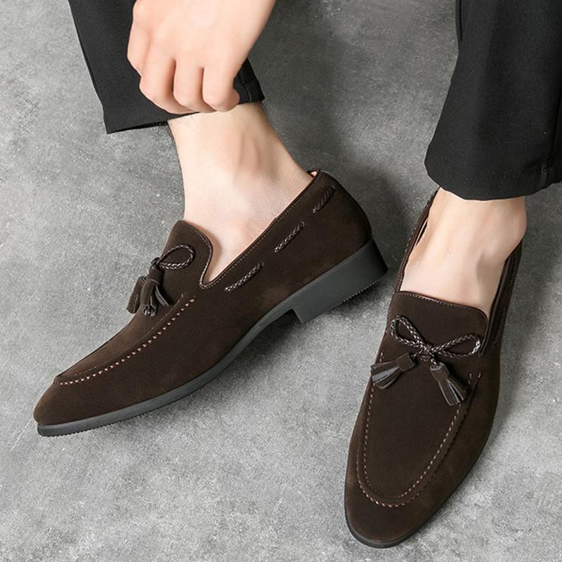 Fashion New Black Brown Loafers New Men's Pointed Bowknot Suede Leather Shoes Male Designer Formal Wedding Dress Homecoming Footwear