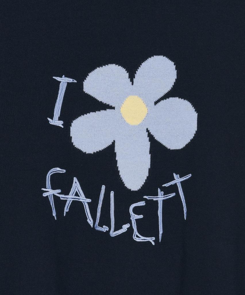 FALLETT Drawing Flower Short Sleeve Knit Navy