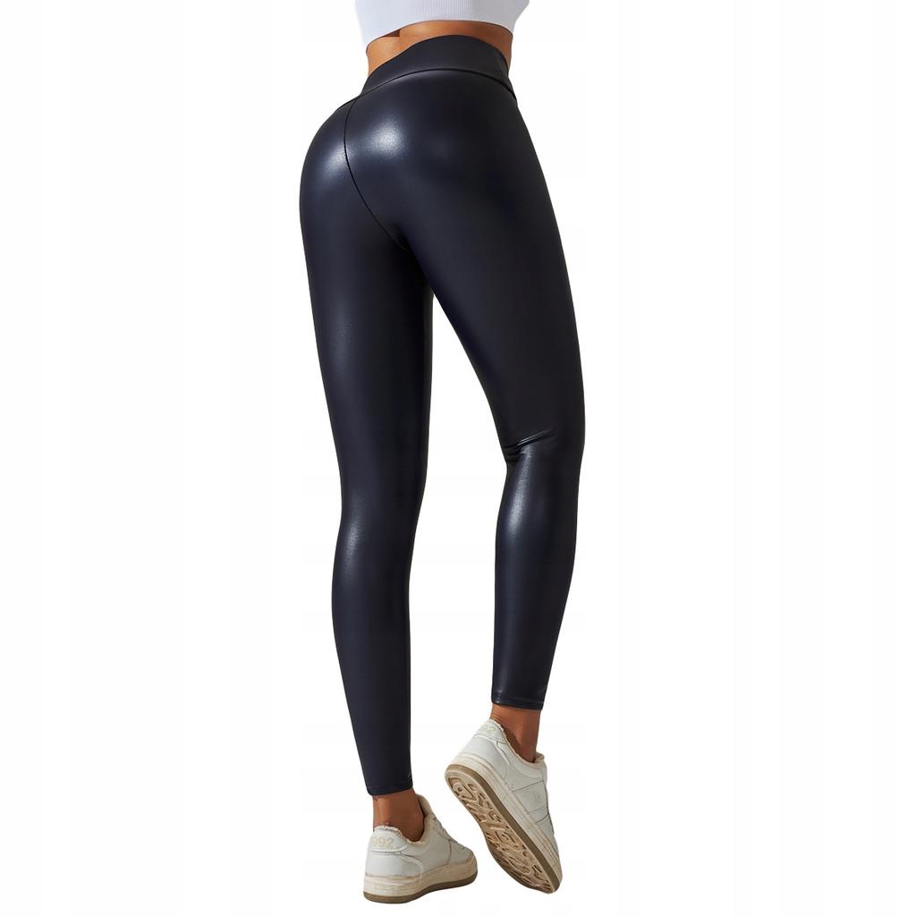 Leggings Modisch Hoher Bund Formend Kunstleder Elastisch Pushup Schwarz Xxl