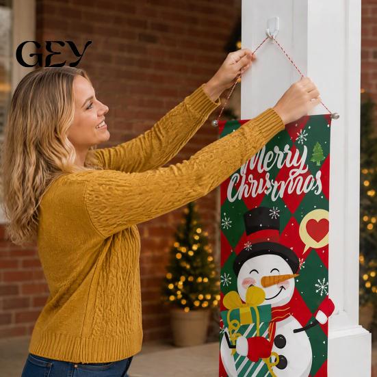 Foldable Holiday Door Sign Christmas Banner Decorations with Hanging Rope, Elf/Snowman/Gnome/Snowman Festive Flags for Doorway Banners Patio and Wall