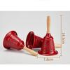 Christmas Iron Hand Bell Red Gold Embossed Pattern Wooden Handle for Holiday Gift Giving Restaurant Call Bell