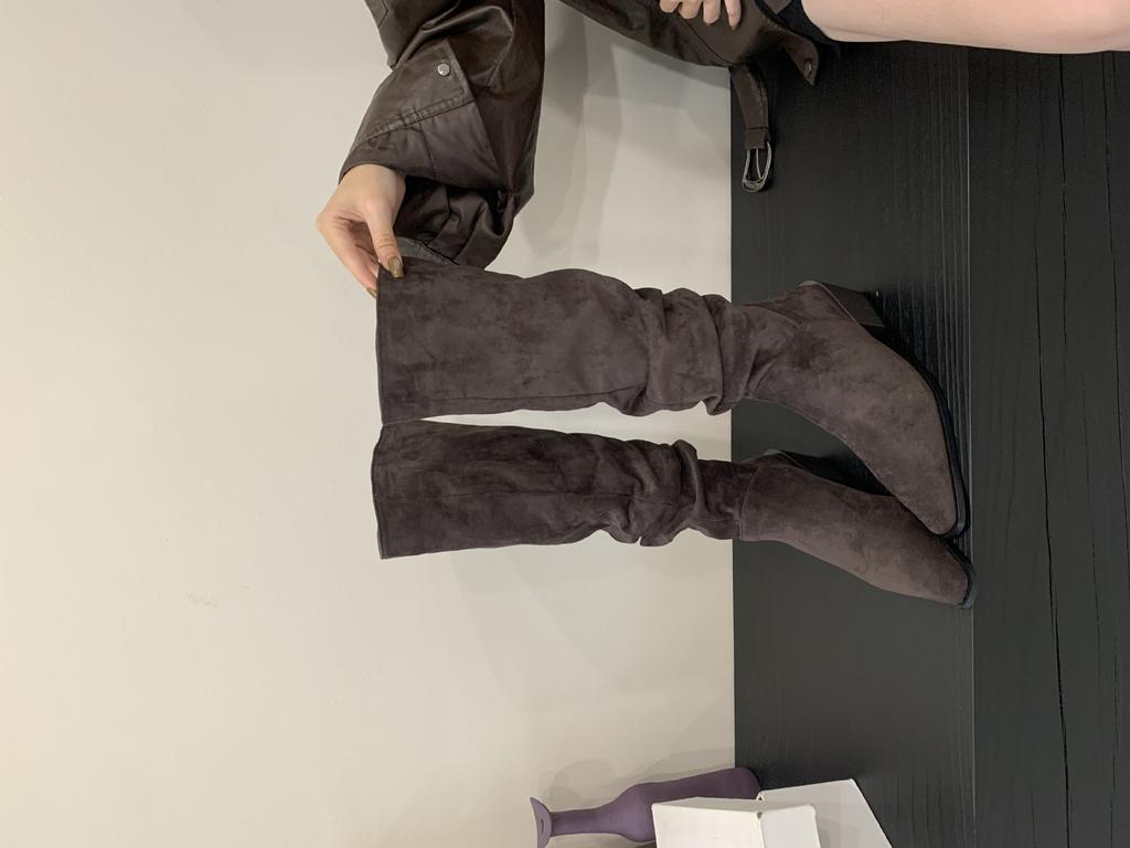 2025 autumn and winter new fashion European and American pointed high-heeled boots female knight pile long knight boots