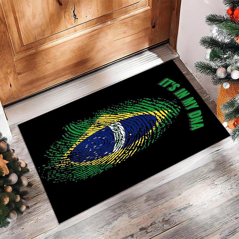Brazil National Football Team Printed Flannel Area Rug Non Slip Soft Polyester Floor Carpet Indoor Decor Mat for Bedroom Living Room Sofa