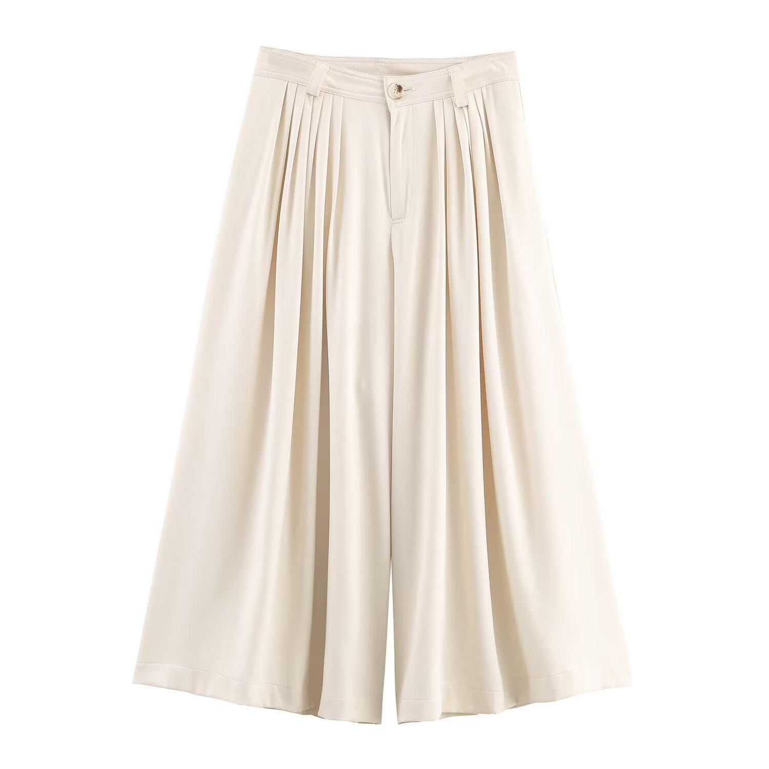 European and American style, new women s clothing, button-decorated loose coat, mid-waist pleated wide-leg trousers S