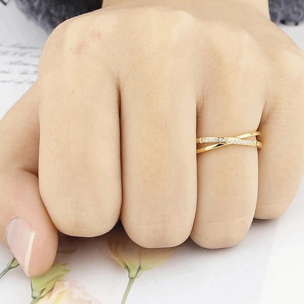 Zircon Inlaid Korean Cross Women Ring Titanium Steel Fashion Ring High-end Overpass Ring  Gift