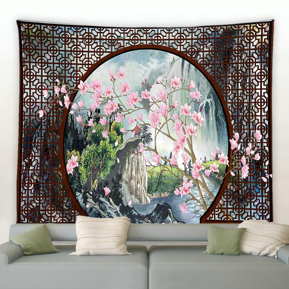 Chinesische Natur Landschaft Tapisserie Vintage Stil 3D Bögen Grün Bambus Wandbehang Tapisserie Hintergrund Dekoration Home Dekoration