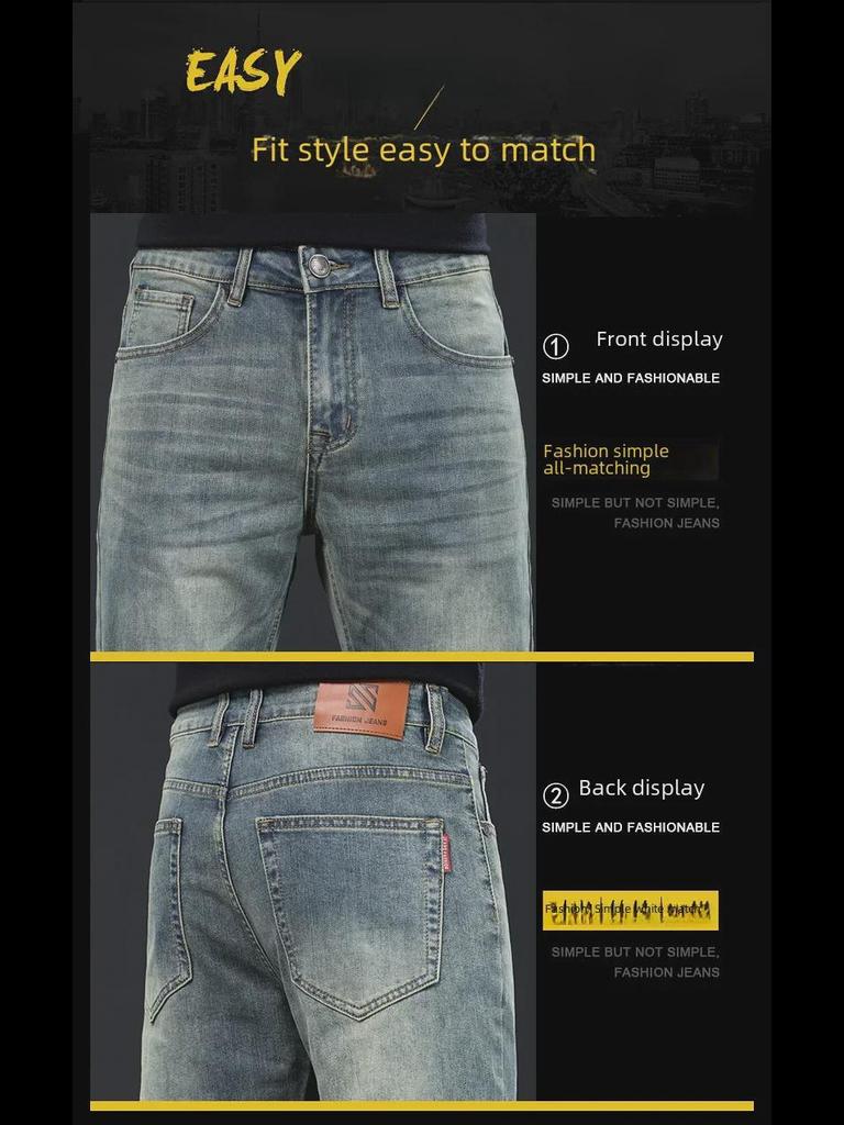 Męskie dżinsy casualowe retro slim fit z wyższej półki na jesień/zimę