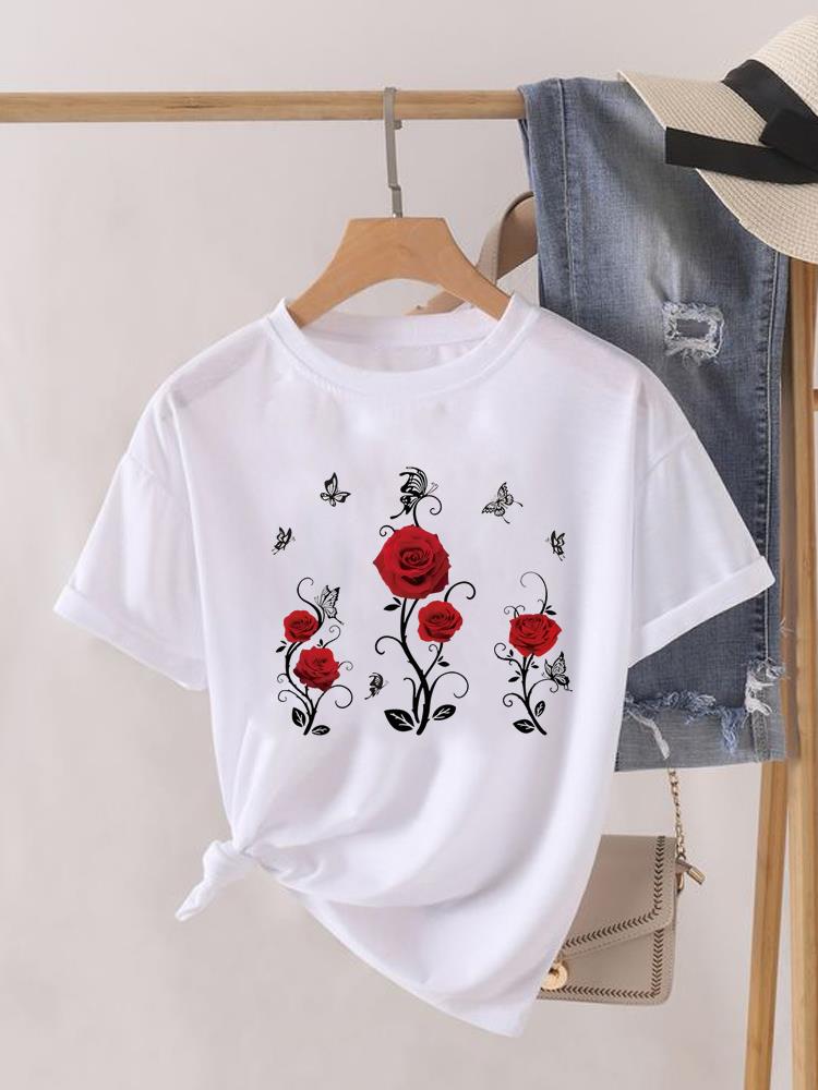 Aquarell Schmetterling Niedlich 90er Kleidung Damen Kurzarm T-Shirt Frauen Print Weiblich Grafik T-Shirts Mode Kleidung Lässiges T-Shirt