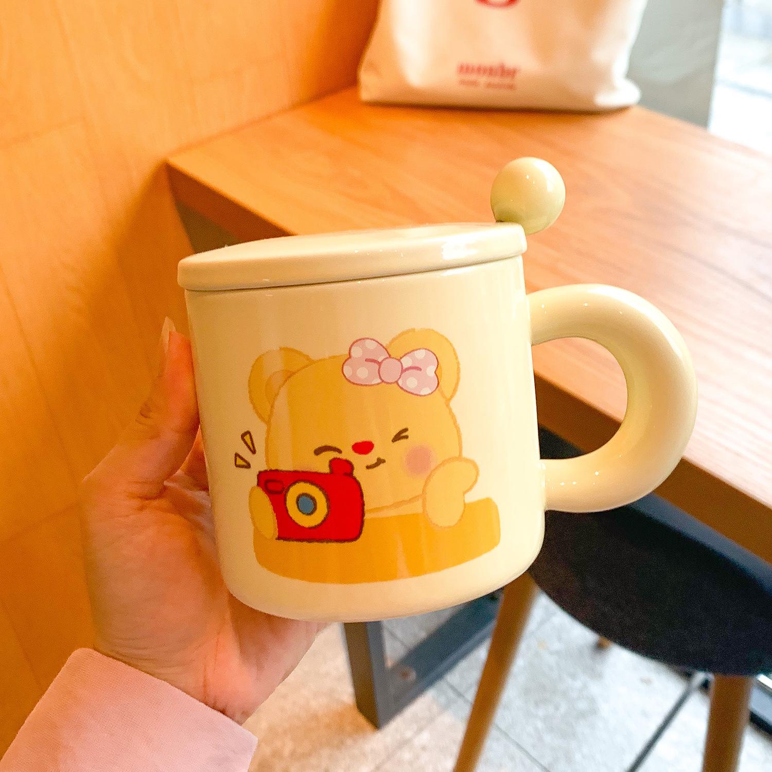 

Ceramic Cup with Lid and Spoon Cute Mug for Girls Home High Value Water Cup Practical Souvenir Gift 301-400ml