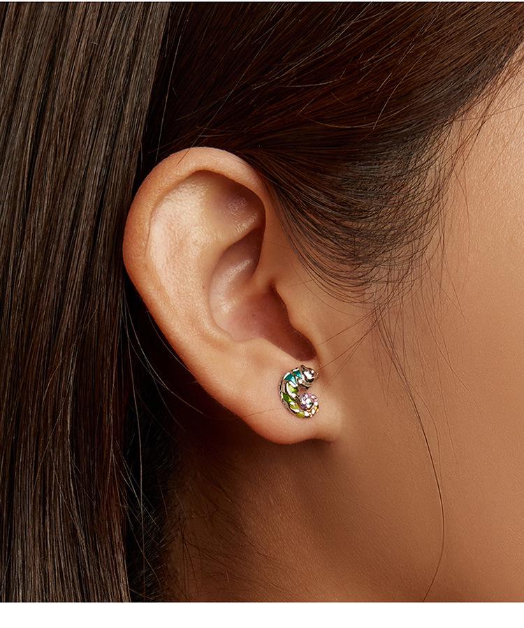Yin Ziyun Platinum-Plated Chameleon Earrings: Cute Animal S925 Silver for Men & Women - Model BSE587