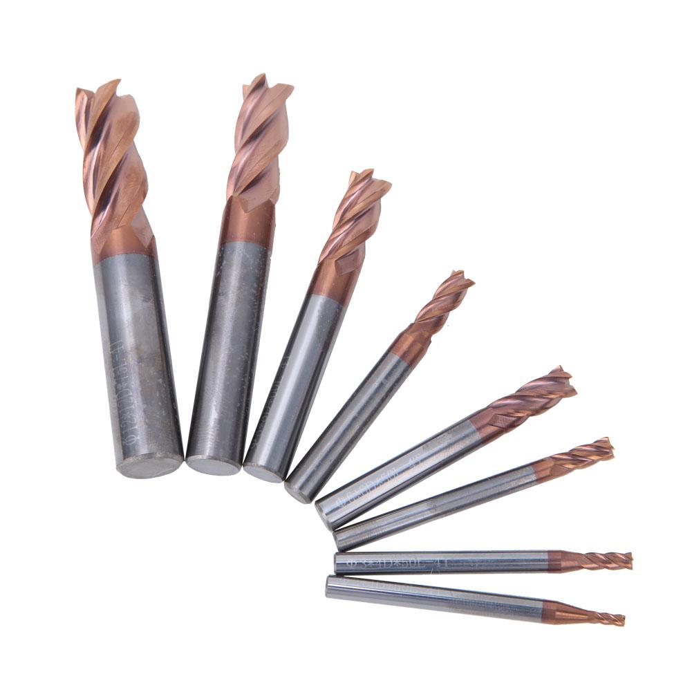

8 Pcs Tungsten Steel End Mill Bronze Composited NanO Coated 4 Flutes 55HRC Milling Cutter