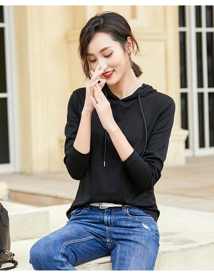 80s-Inspired Women's Long Sleeve Mercerized Cotton Hooded T-Shirt - Lightweight, Comfortable Sweatshirt