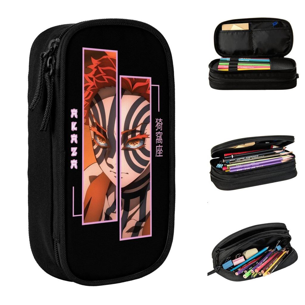 Anime Demons Slayers Akaza Pencil Cases Pen Box Bag Kids Big Capacity Office Gift Pencil Box