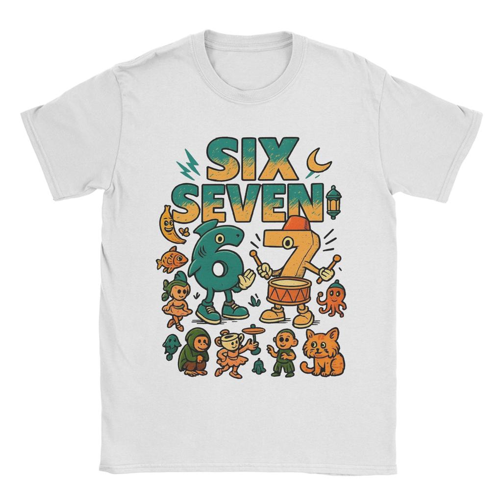 67 Six Seven Italian Brainrot Kids Gaming Meme T Shirt for Men 100% Cotton T-Shirts Round Collar  Tees Short Sleeve Clothes