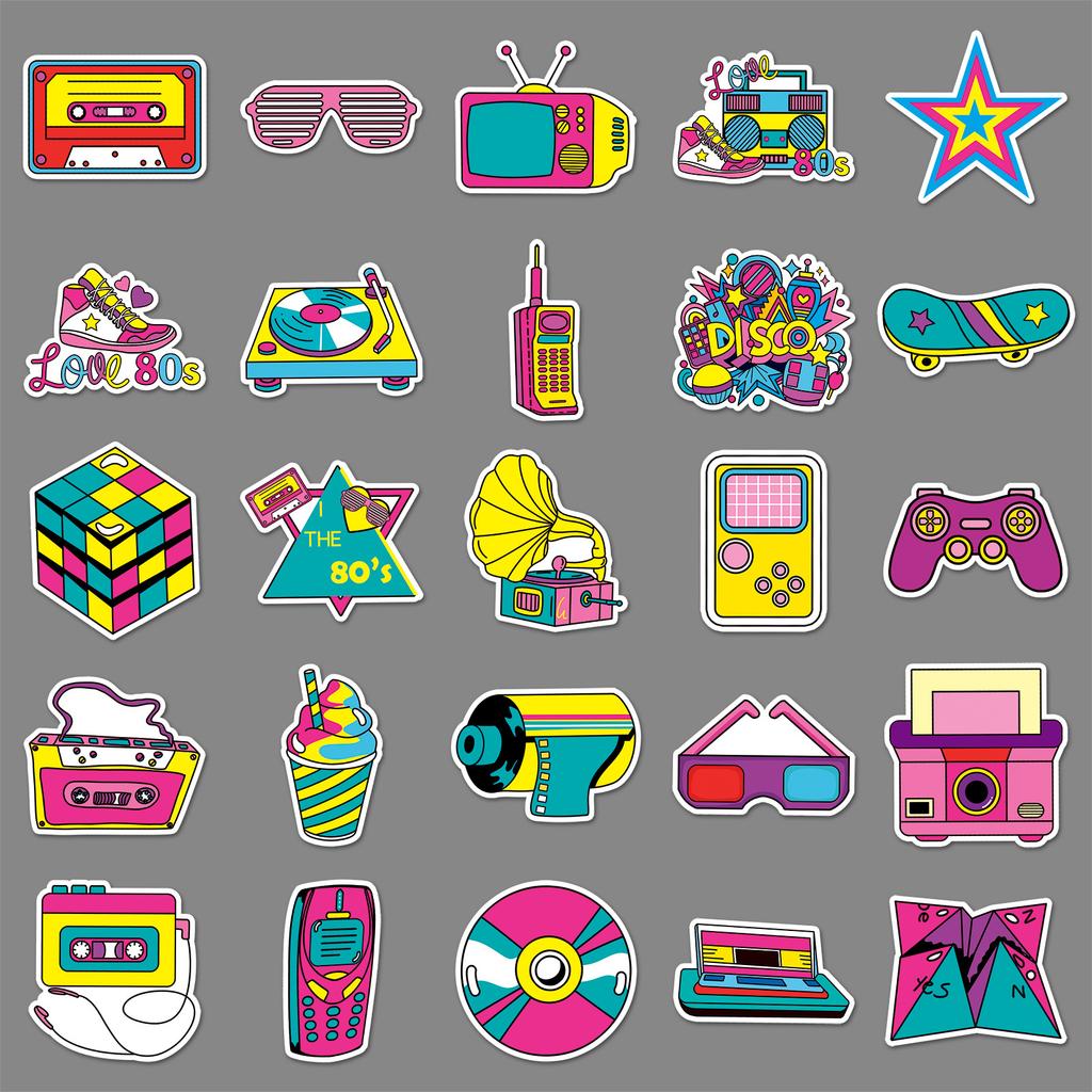 50 Retro 80s Graffiti Stickers Personalized Creative Decorative Mobile Phone Case Water Cup Suitcase Stickers