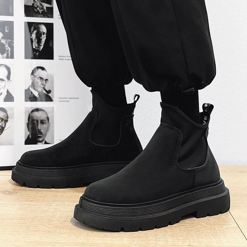 

2025 Black Leather Men s High-Top Martin Boots: Trendy British Style Motorcycle Chelsea Boots 40