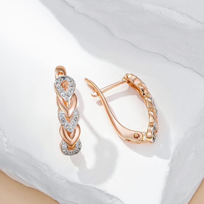 Heart Link Drop Earrings For Women Rose Gold Color Mix Natural Zircon English Earrings Ethnic Bride Jewelry