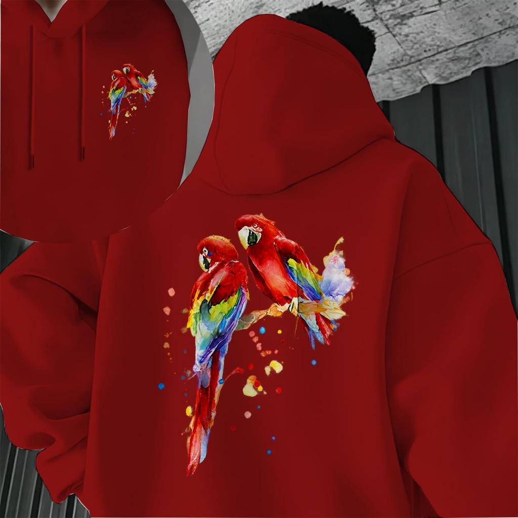  Men's Loose Fit Hoodie - Breathable Soft Fabric Parrot 2D Graphic, Casual Daily Wear Versatile Halloween Sweatshirt