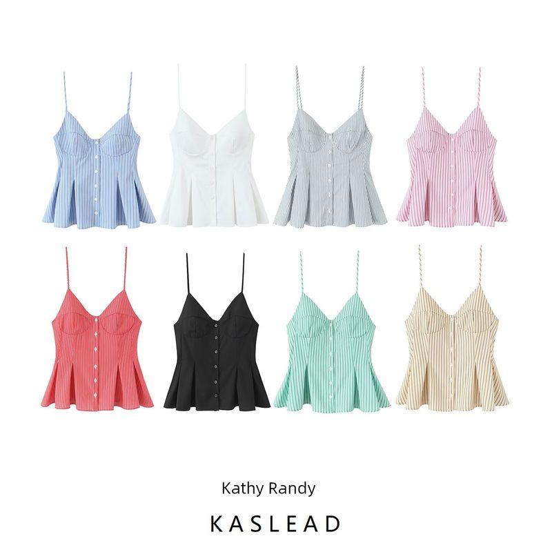 Kaslead New Arrival Women's Fashion Style Fashionable Small Pleated Poplin Camisole Short Top 2178083