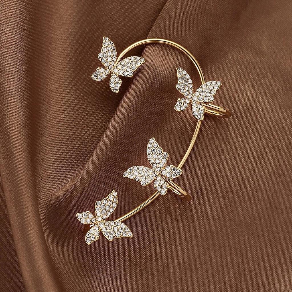 The New Trendy High-end Style Is Full of Diamonds, No Ear Holes, Ear Hangings, Diamond-encrusted Butterfly Temperament, Ear Bone Clips for Women
