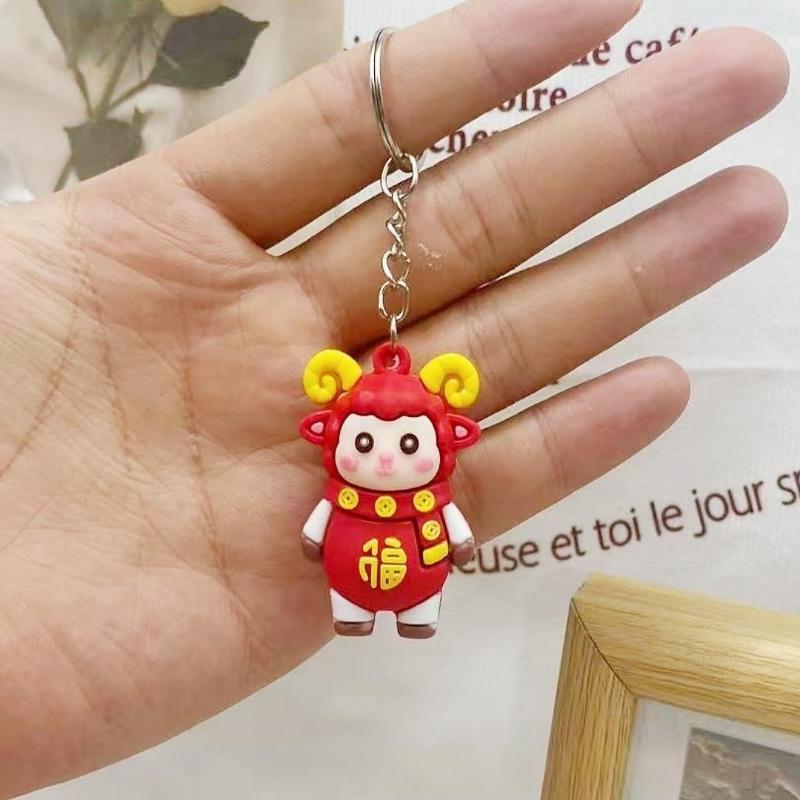 Cute Cartoon Sheep Rubber Keychain Lovely Sturdy Metal Ring Handbag Decor Car Key Accessory For Girls
