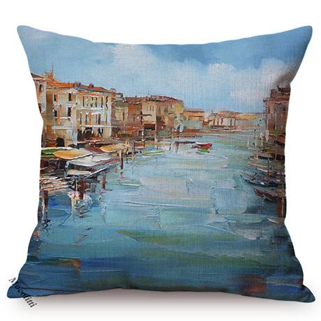 Nordic Rural Landscape Oil Painting Art Sofa Decoration Cushion Cover Rivers Scenery Style Car Chair Throw Pillow Case Cojines