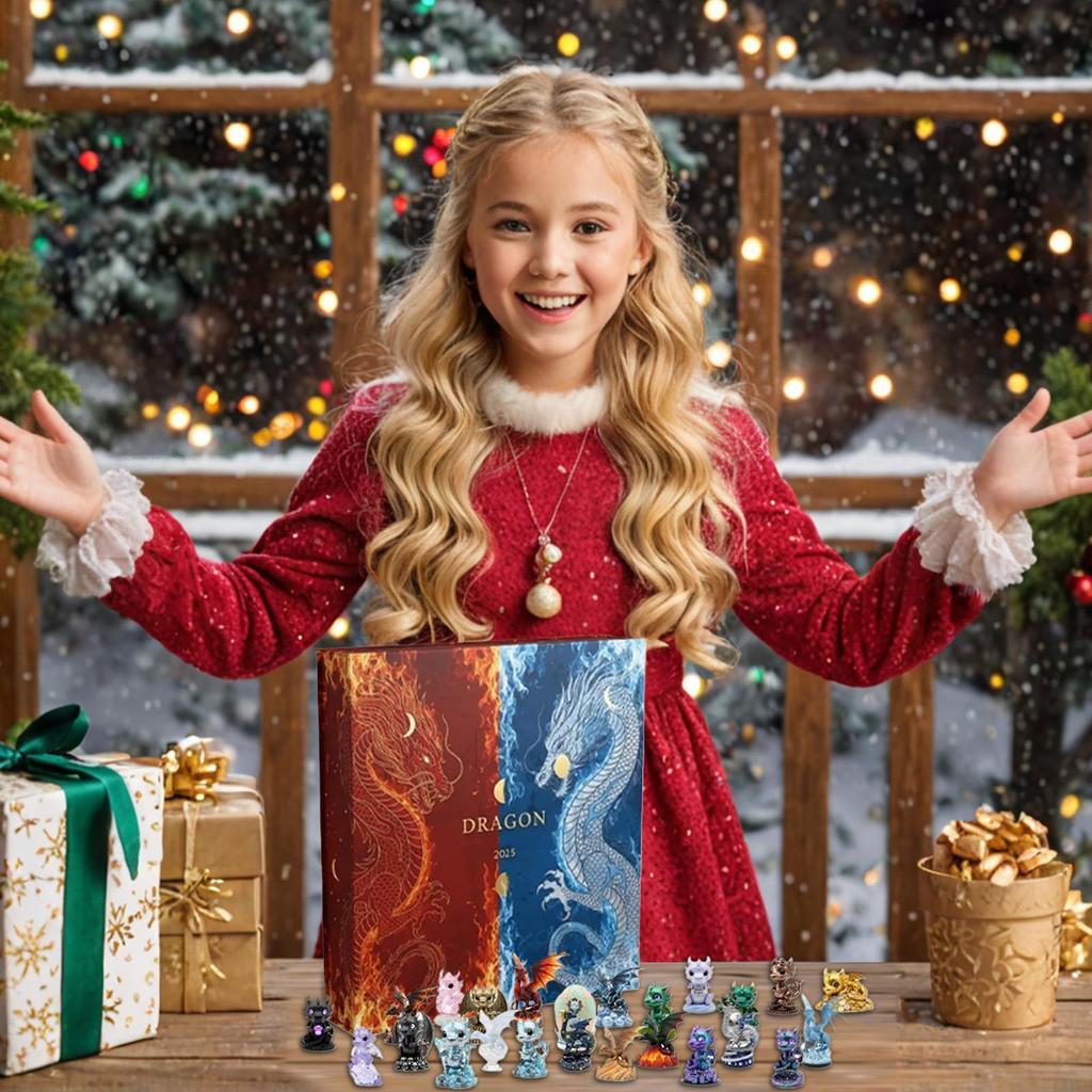 Christmas Calendar Advent 2025 Cute 2D Acrylic 24 Days Party Favors Dragon Ornament Countdown Calendar for Kids Birthday Gift